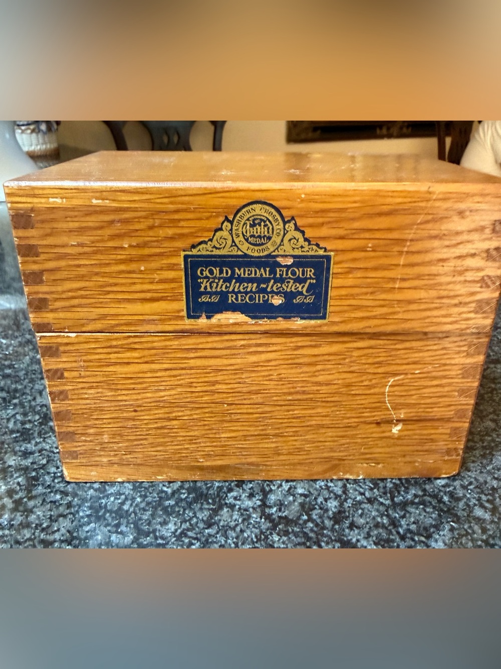 Vintage 1940s  Gold Medal Flour Wooden Recipe Box - Oak Finish